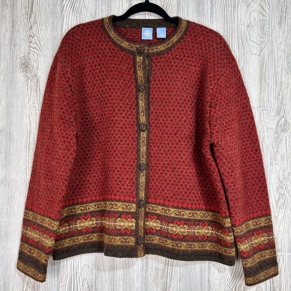 Vintage 100% Wool Scandinavian Style Button Front Cardigan Size Medium - Picture 1 of 10